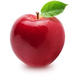 Close-up of a red delicious apple with stem