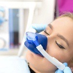 Patient receiving nitrous dental oxide sedation