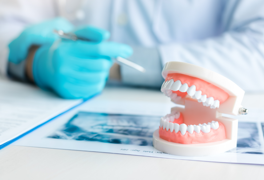 Dentures on dentist's desk